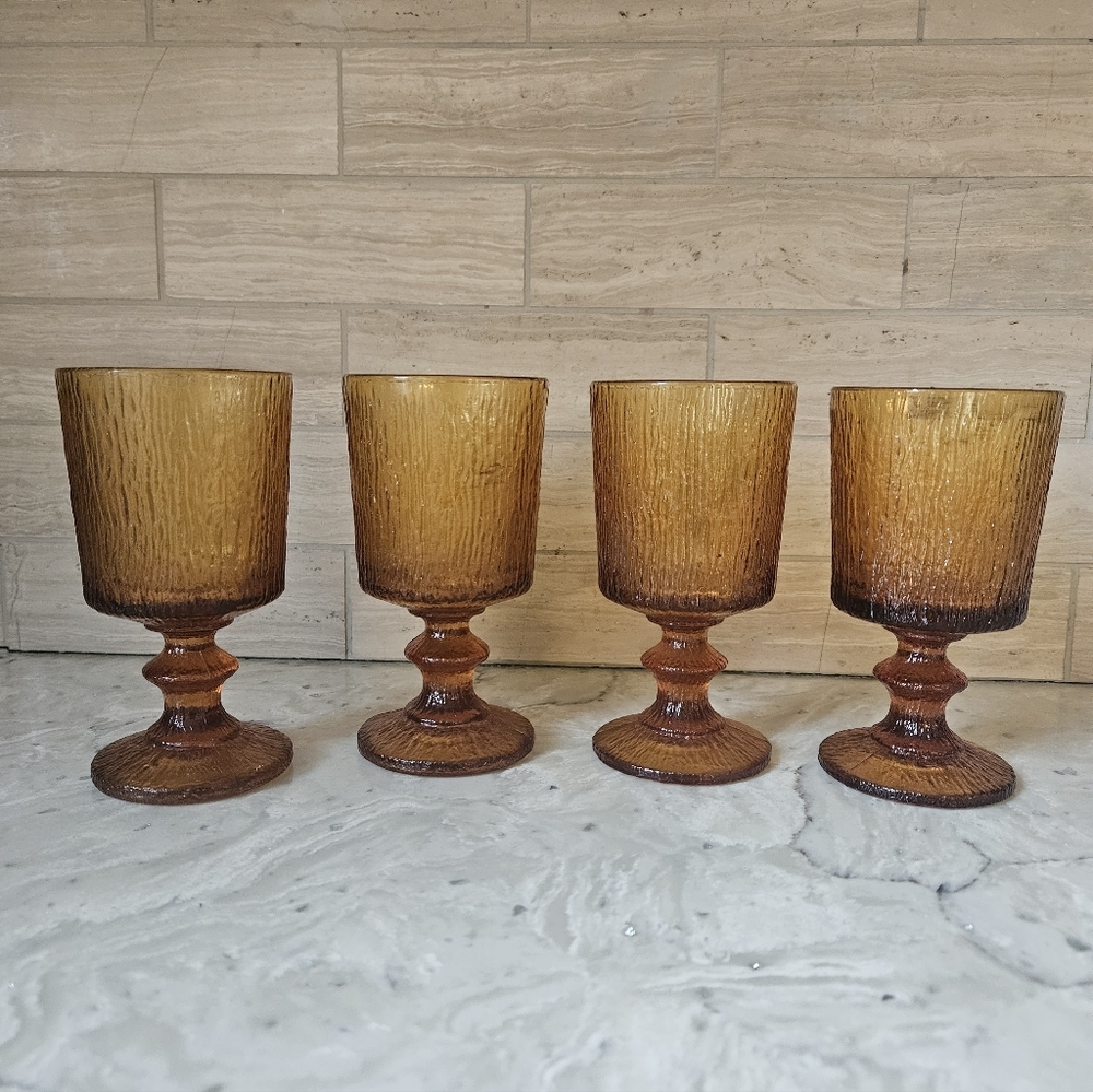 4 Ravenhead Siesta England Amber Bark 4oz Wine Glass Water Goblets